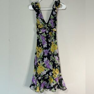 Maurices Juniors Size 11 black purple floral twirly dress (F)